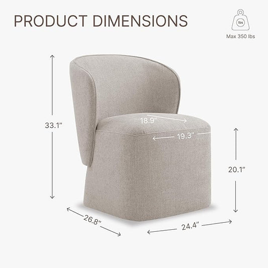 KISLOT Upholstered Dining Chairs with Wheels, No Assembly Stain Resistant Fabric Modern Barrel Armchair with Casters, Dining Room Chairs for Kitchen Living Room Bedroom, Khaki, Set of 2
