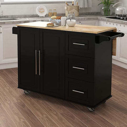 Modern Dining Table with and Extensible Solid Wood Table Top, Kitchen Island with Spice Rack, Towel Rack, Wood Table with, Counter, Consol