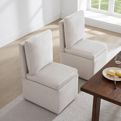 KISLOT Upholstered Dining Chairs with Casters, Modern Dining Room Chairs Set of 2 with Hidden Storage & 4 Wheels, Single Sofa Chair for Kitchen, Reading Room, Waiting Room, Warm Grey
