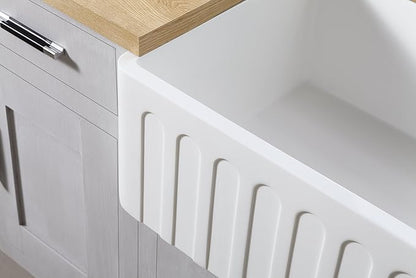 Kingston Brass Gourmetier GKFA361810CD Solid Surface White Stone Apron Front Farmhouse Single Bowl Kitchen Sink, Matte White