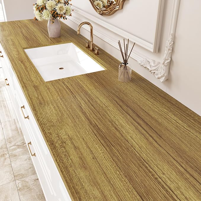 WESTICK Brown Wood Peel and Stick Wallpaper Light Wood Grain Contact Paper for Countertops Desk Waterproof Vintage Natural Wooden Vinyl Wrap for Cabinets Kitchen Island Bathroom Table 15.8"x80"
