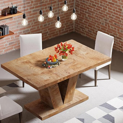 Oigavfd 47 Inch Dining Table, Rectangular Kitchen Table for 4 with Heavy Duty Pedestal Base, Modern Farmhouse Wood Dining Table for Dining Room, Kitchen, and Small Space (Light Oak Brown)