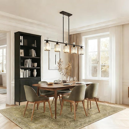 Modern Dining Room Light Fixture Over Table, Crystal Pendant Lights Kitchen Island, Chandeliers for Dining Room Kitchen Light Fixtures (E26) 5-Light Black