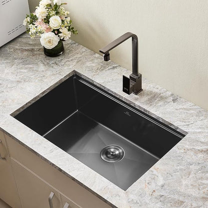 33 Inch Black Undermount Kitchen Sink Single Bowl Kitchen Stainless Steel Sink with Cutting Board,(Undermount Single Bowl, 33Inch Black)