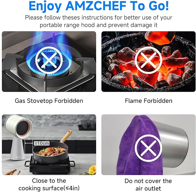 AMZCHEF Portable Range Hood, 3-Speed Desktop Exhaust Fan for Indoor BBQ & Hot Pot, Low-Noise Portable Kitchen Vent Hood with Large Oil Collection Cup & Detachable Aluminum Filter, CreamWhite