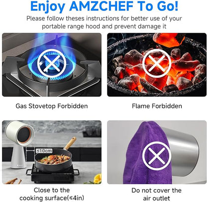 AMZCHEF Portable Range Hood, 3-Speed Desktop Exhaust Fan for Indoor BBQ & Hot Pot, Low-Noise Portable Kitchen Vent Hood with Large Oil Collection Cup & Detachable Aluminum Filter, CreamWhite