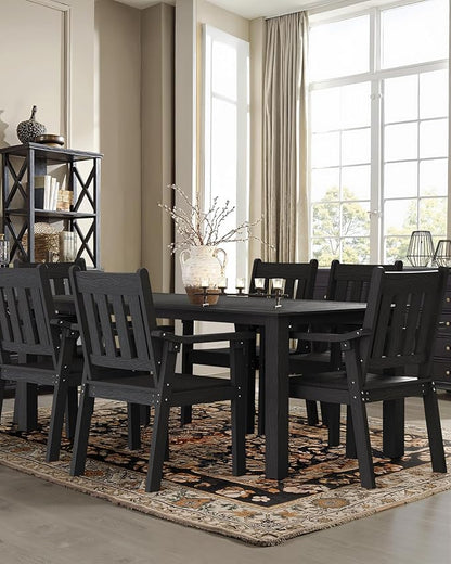 YEFU HIPS Patio Table Set: 7 Piece Outdoor Table and Chairs Patio Furniture Set with Umbrella Hole - Black Modern Plastic Dining Sets 6 Person for Outside Deck with Metal Aluminum Frame