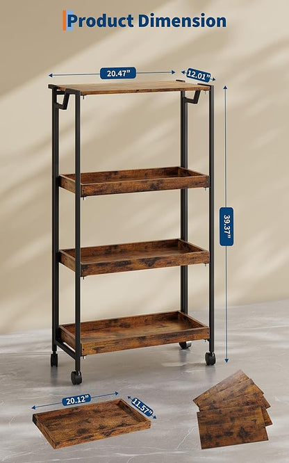 PeakPursuit Large 4-Tier Collapsible Wooden Storage Shelf – Heavy Duty 100 lbs Capacity, Locking Wheels – Space-Saving Organizer for Kitchen, Garage, Workshop, Home – No Assembly Required