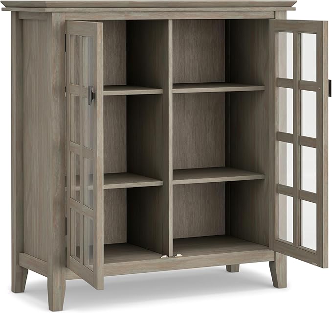 SIMPLIHOME Artisan SOLID WOOD 38 inch Wide Transitional Medium Storage Cabinet in Distressed Grey for the Living Room, Entryway and Family Room