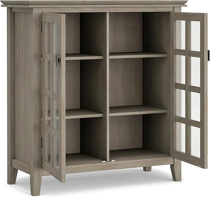SIMPLIHOME Artisan SOLID WOOD 38 inch Wide Transitional Medium Storage Cabinet in Distressed Grey for the Living Room, Entryway and Family Room