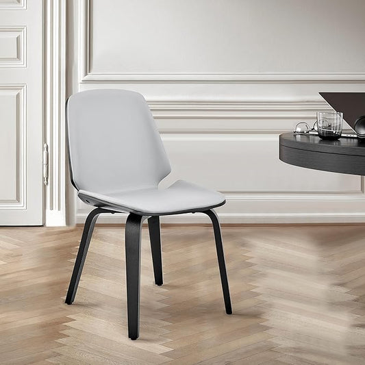 Armen Living Brinley Mid Century Modern Gray Faux Leather and Black Wood Dining Room Accent Side Chair for Kitchen Table Desk Vanity