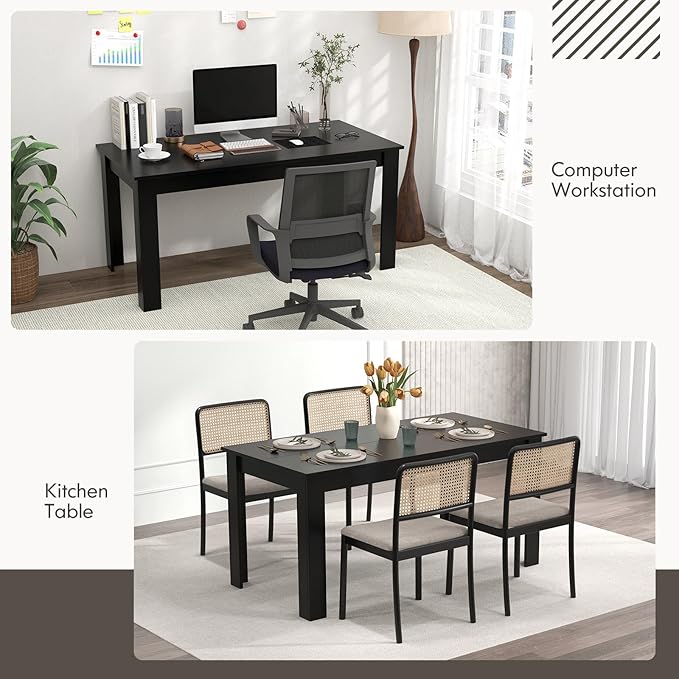63-Inch Dining Table for 4-6 People, Rectangular Wooden Kitchen Table, L-Shaped Legs, 330 LBS Weight Capacity, Modern Farmhouse Dinette Table for Restaurant, Living Room, Family (Black)
