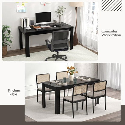 63-Inch Dining Table for 4-6 People, Rectangular Wooden Kitchen Table, L-Shaped Legs, 330 LBS Weight Capacity, Modern Farmhouse Dinette Table for Restaurant, Living Room, Family (Black)