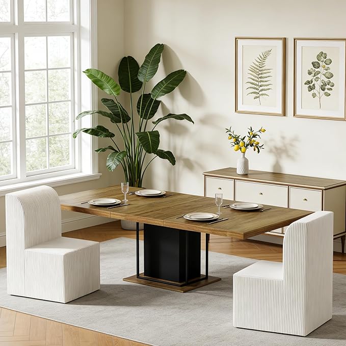 Set of 2 Corduroy Upholstered Armless Dining Chair, Modern Comfortable Dining Room Chair Side Leisure Chairs with Mid Back for Dining Room Kitchen Bedroom Reading Room, No Assemble, Beige