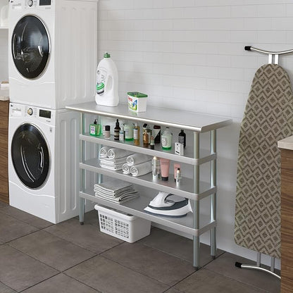 AmGood Stainless Steel Work Table with 3 Shelves | Kitchen Island Food Prep | Laundry Garage Utility Bench | NSF Certified (48" Long x 14" Deep)