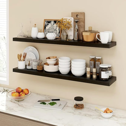 Acovy 48 Inch Floating Shelves, 9.3" Deep Floating Shelf Wall Mounted, 48" Wall Shelves, Rustic Deep Bookshelf, Large Display Shelves & Storage Shelves for Bedroom, Living Room, Black, Set of 1