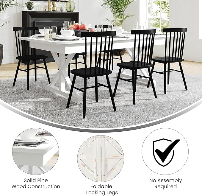 Flash Furniture Hercules Folding Farmhouse Dining Room Table with X Legs, Commercial Grade Rectangular Solid Pine Farm Table for 8, 7' x 40", Antique Rustic White