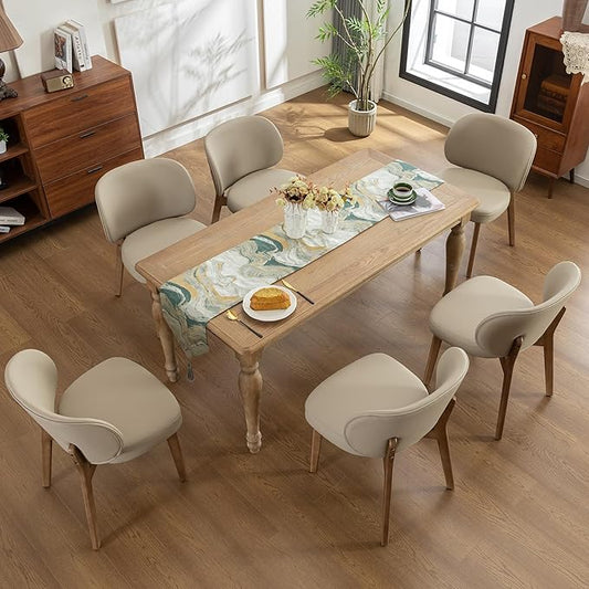 YOUNIKE Dining Chairs Set of 6 Mid Century Modern Kitchen Chair with High Back Faux Leather Upholstered Armless Chair 20" Wide Padded Seat with Wooden Legs for Kitchen Dining Living Room Bedroom Khaki