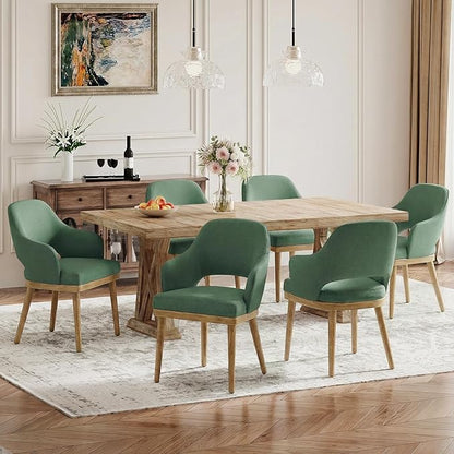 MALOL Wooden Dining Chairs Set of 6, Modern Fabric Upholstered Dining Room Chair, Kitchen Side Chairs, Farmhouse Dinner Chair with Open Back for Kitchen, Green