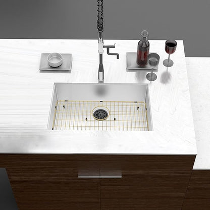 Kitchen Sink Grid, Kitchen Sink Protectors, Stainless Steel Sink Grids for Bottom, 26" x 14" with Rear Drain for Single Sink Bowl, Golden Color