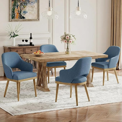MALOL Wooden Dining Chairs Set of 4, Modern Fabric Upholstered Dining Room Chair, Kitchen Side Chairs, Farmhouse Dinner Chair with Open Back for Kitchen, Blue