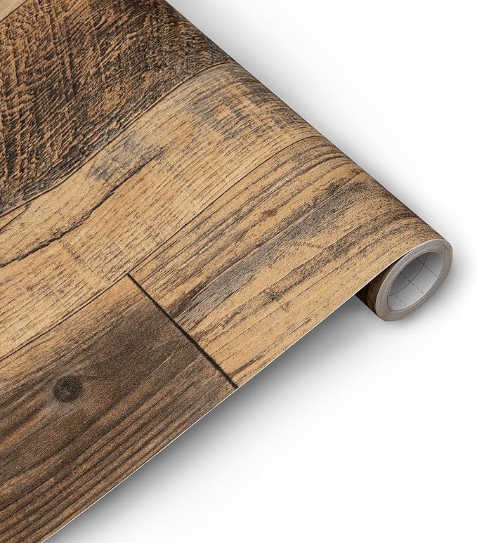 Decoroom Wood Wallpaper 17.71''×984'' Shiplap Peel and Stick Wallpaper Rustic Wood Grain Contact Paper Removable Self Adhesive Distressed Vinyl Film Roll for Table Cabinets Shelf Liner Decorative