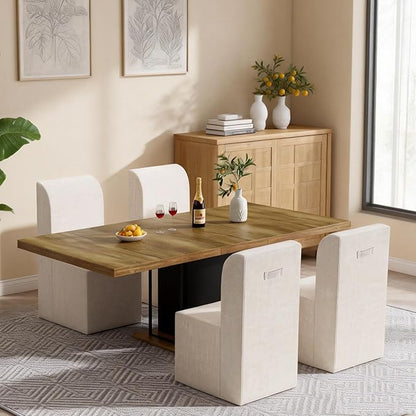 Modern Linen Upholstered Armless Dining Chair Set of 4, Comfortable Dining Room Chair Side Leisure Chairs with Mid Back for Dining Room Kitchen Bedroom Reading Room, No Assemble, Beige