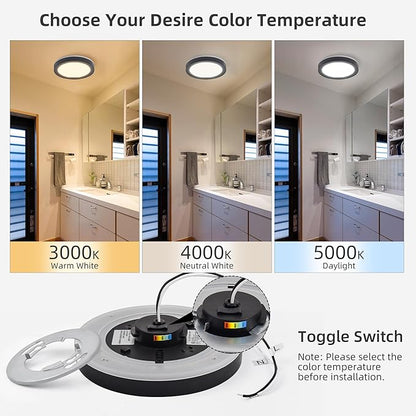 Hlite 7.5 Inch Flush Mount LED Ceiling Light with Night Light, CRI90, 15W, 1500 LM, 3000K/4000K/5000K Selectable, Flat Round LED Ceiling Light, Dimmable Bedroom Lights for Ceiling, Black(1Pack)