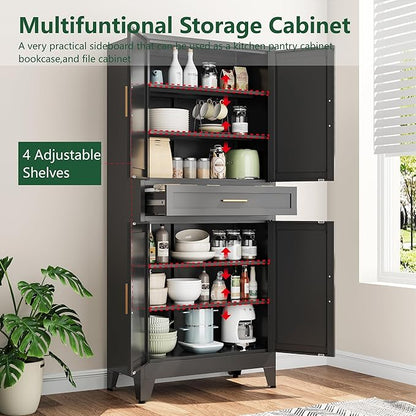 Bevivog Metal Storage Cabinet with Drawers, Tall Cabinets with Doors and Shelves, 4 Doors High Storage Cabinet for Office/Pantry/Living Room