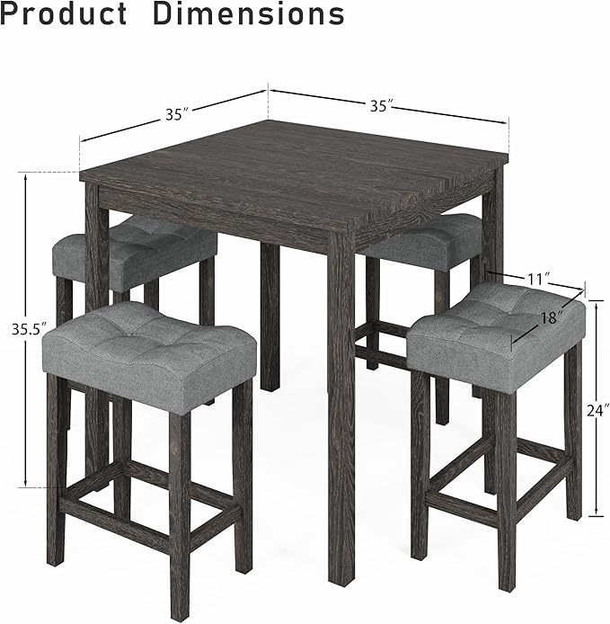 allamazing 5-Piece Counter Dinner Height Table Set, Indoor Modern Rectangular Dining Table Furniture Set for Kitchen, 35 inch Dining Table with 4 stools (1+4 Black)