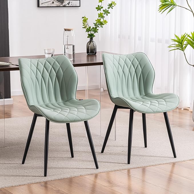 Kidol & Shellder Dining Chairs Set of 2, PU Leather Upholstered Kitchen Chairs with Back Armless, Mid Century Modern Side Chair for Dining Room, Living Room, Lounge, Restaurant, Mint Green