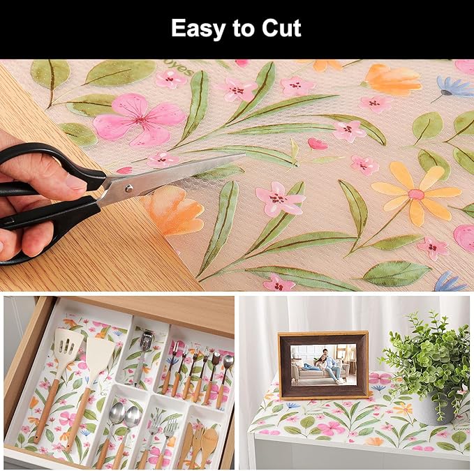 Cooyes Shelf Liner – Premium Non-Adhesive Cabinet & Drawer Liner for Kitchen – Waterproof Shelf Paper with Modern Pattern – Durable EVA Cabinet Mat – Easy to Cut （12" W x 240" L）