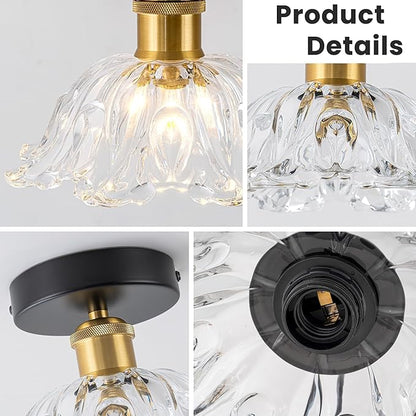 1-Light Vintage Semi Flush Mount Ceiling Light, Black and Gold Glass Shade Close to Ceiling Light Fixture, E26 Base Retro Lighting for Hallway Entryway Kitchen Bedroom