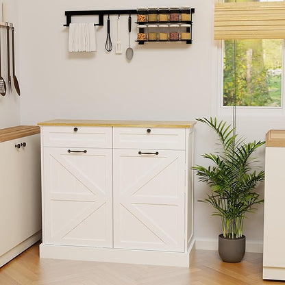 Ball & Cast Kitchen Trash Can Storage Cabinet with 2 Drawers & 1 Tilt Out Trash Cabinet & 1 Door with Storage Rack & 2 Shelves,Wooden Trash Can for Kitchen, Bathroom and Living Room