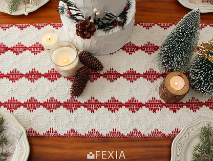 FEXIA Christmas Red Table Runner 13x72 Inches Long Christmas Runner for Table Boho Table Decor Rustic Farmhouse Xmas Decoration for Home Party Decor (Red Square)
