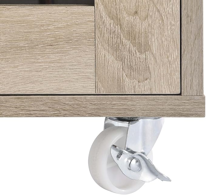 Modway Culinary Rolling Kitchen Cart with Storage in Oak White - 3 Tiers Kitchen Island on Wheels with Spice Rack, Functional as a Coffee Station, Bar Cabinet or Butcher Block Island