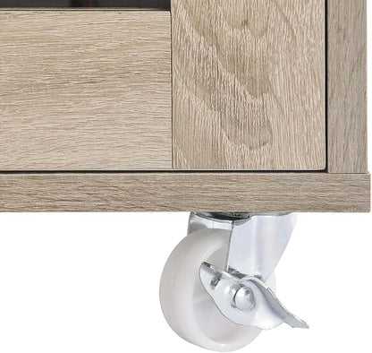 Modway Culinary Rolling Kitchen Cart with Storage in Oak White - 3 Tiers Kitchen Island on Wheels with Spice Rack, Functional as a Coffee Station, Bar Cabinet or Butcher Block Island