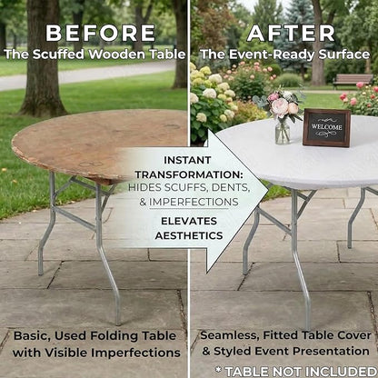 Kwik-Covers 10 Pack of Round Plastic Table Covers - 60" or 72" Round - Indoor or Outdoor Fitted Covers (Tables NOT Included) (White, 60" Round)