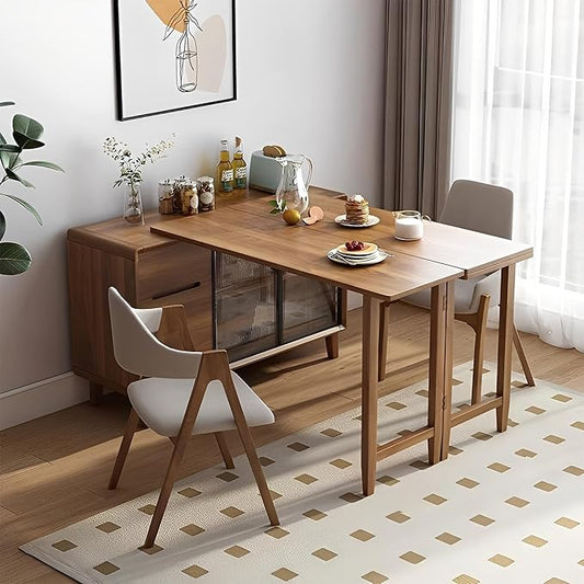 60.68in Multifunctional Folding Buffet Table, Modern Bar Cabinet with Swivel Table, Extendable Dining Table, Double Storage Cabinet for Kitchen, Living Room, Small Space - Walnut/White(Walnut,60.63in)