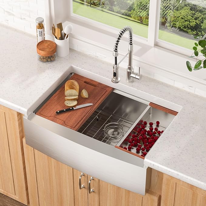 Lordear 33 Undermount Farmhouse Sink Workstation 33 x 22 Undermount Farmhouse Kitchen Sink Apron Front 16 Gauge Stainless Steel Deep Single Bowl Ledge Kitchen Sinks