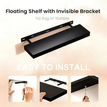 Floating Shelves for Wall(Set of 2)-36 Inch Black Wood Wall Shelf with Invisible Brackets for Bathroom,Bedroom,Drawingroom,Kitchen for Decor(Black,2pcs)