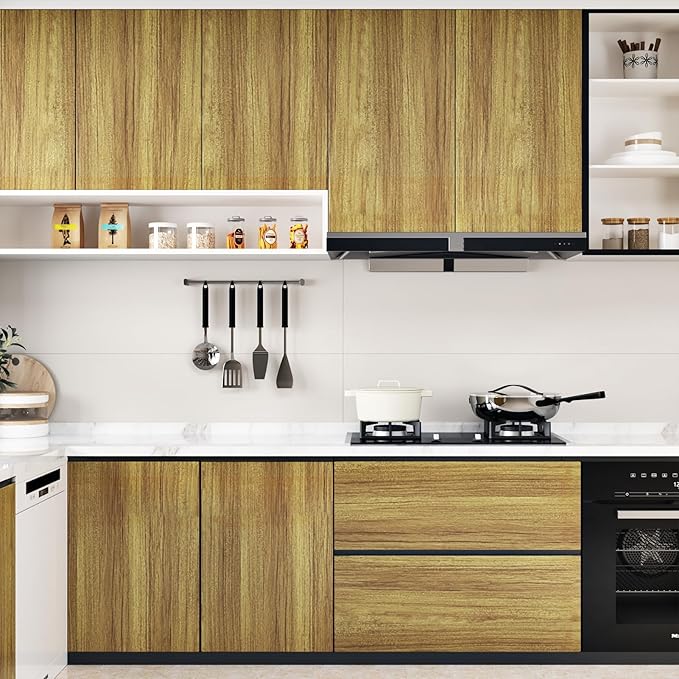 WESTICK Thick Brown Wood Wallpaper Kitchen Countertops Peel and Stick Waterproof Wood Grain Contact Paper for Cabinets 17.7" x 120" Removable Wooden Wall Paper for Table Desk Vinyl Wrap Backplashes