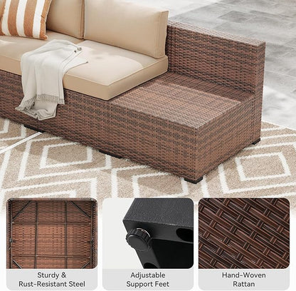 LazySunsets 14-Piece Patio Furniture Set, Wicker Rattan Outdoor Furniture with Thick Cushions, Patio Conversation Sets with Coffee Table, Outdoor Sectional Couch Sofa with Waterproof Cover, Beige