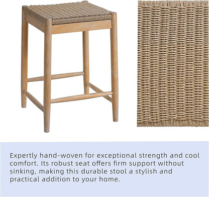 Merax Counter Height Barstools Set of 2, Wood Backless Counter Stools with Acacia Wood Legs and Natural Rattan Seat, 25.8 Inch Bar Stools for Kitchen Island Dining Room