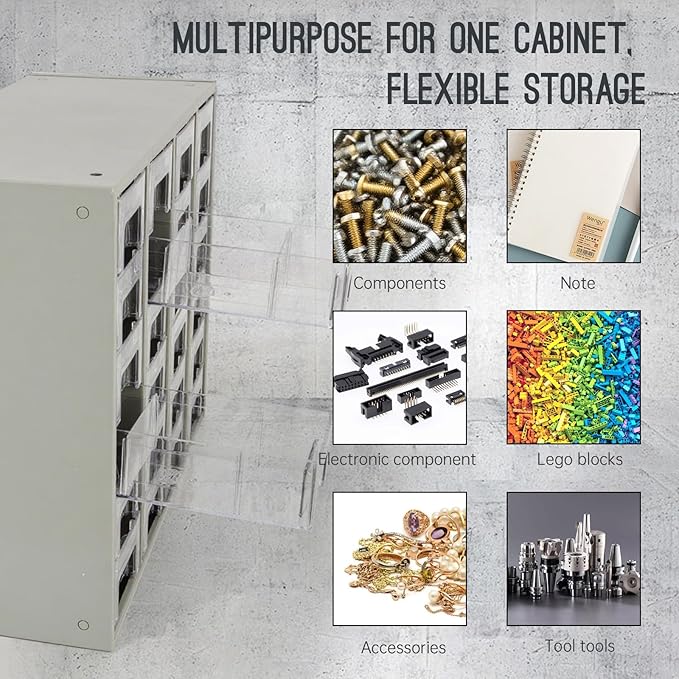 24-Drawer Heavy Duty Metal Parts Cabinet – Bolt and Nut Organizer with Clear PS Drawers, Hardware Storage Cabinet for Workshop Garage or Office, Bolt Bin, Stackable Design, No Assemble
