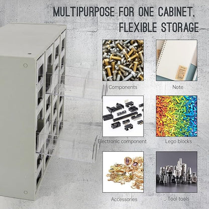 24-Drawer Heavy Duty Metal Parts Cabinet – Bolt and Nut Organizer with Clear PS Drawers, Hardware Storage Cabinet for Workshop Garage or Office, Bolt Bin, Stackable Design, No Assemble