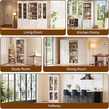 70.8" Tall Farmhouse Kitchen Pantry Cabinet with Doors, Modular Wooden Storage Cabinet with 4-Tier Adjustable Shelves, Buffet Cabinet for Kitchen or Living Room, Set of 3, White