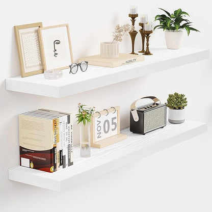 Vivelove White Floating Shelves 32 Inches Long, Wall Display Shelves with Invisible Brackets, for Bathroom Living Room Kitchen Bedroom Office Farmhouse Home Decor, 32x9.3X 1.5 - Set of 2, White