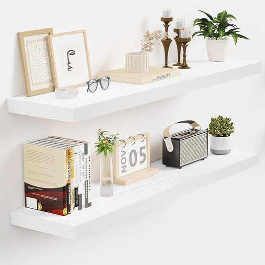 Vivelove White Floating Shelves 32 Inches Long, Wall Display Shelves with Invisible Brackets, for Bathroom Living Room Kitchen Bedroom Office Farmhouse Home Decor, 32x9.3X 1.5 - Set of 2, White