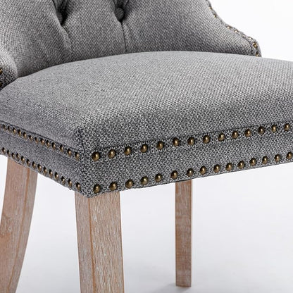 Ball & Cast Contemporary Upholstered Dining Chairs Set of 2, Button Tufted Kitchen Side-Chairs with Hang Ring & Nailhead Trims & Solid Wood Legs, 2-Piece Backrest Traditional Chair, Linen Gray